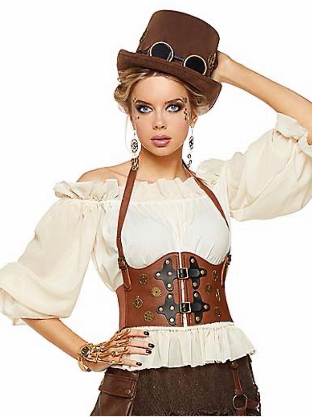 Spirit Cream Steampunk Waist Cincher Faux-Leather Corset OS HALLOWEEN COSTUME